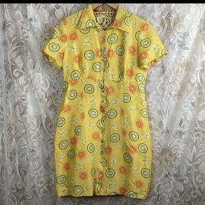 VTG Dana Buchman yellow floral & citrus silk dress